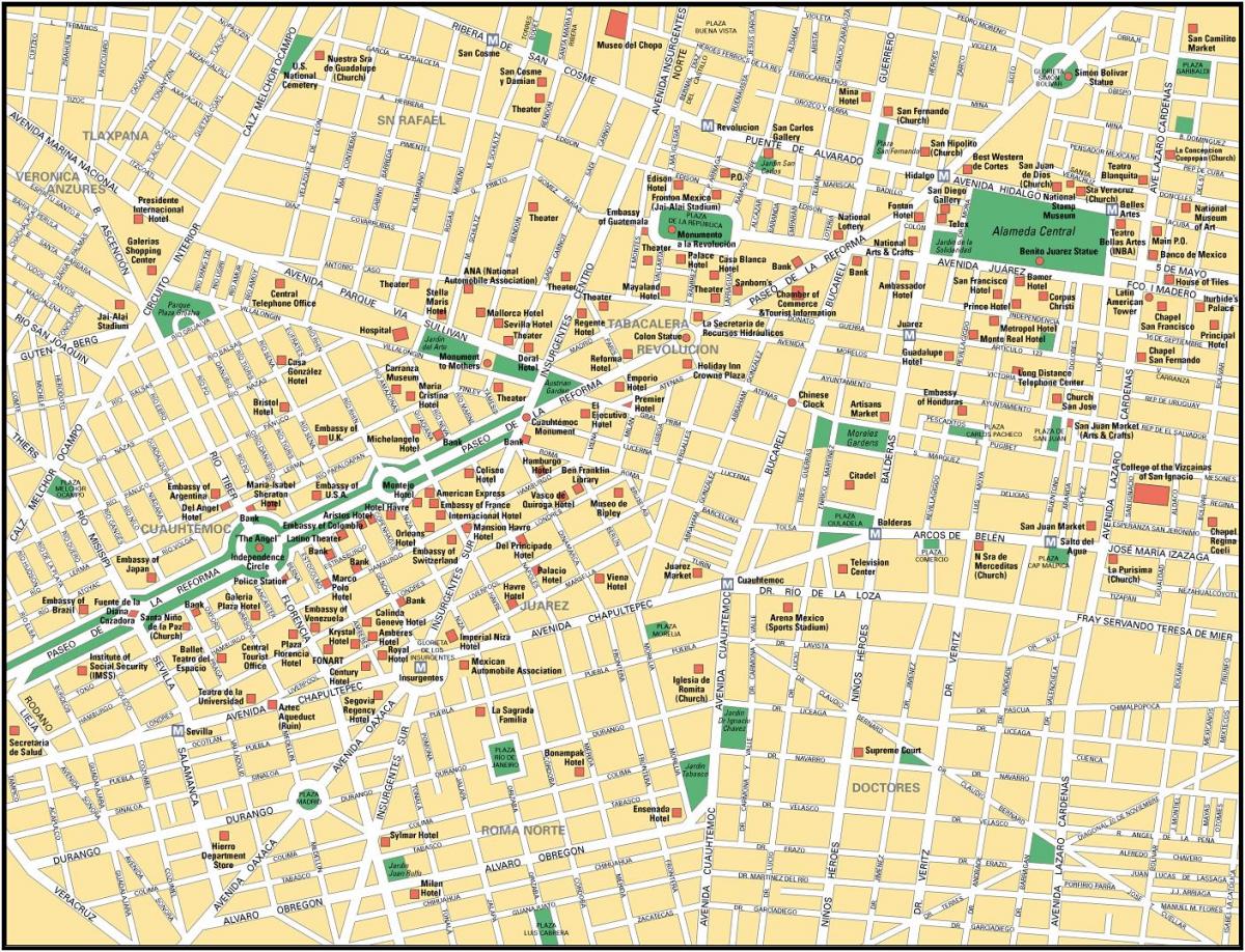 地图上的墨西哥城的兴趣点